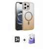 MARSİLYAN™- iPhone 16 Pro Max Kılıf Ahenk Doku Özel Seri - Siyah Bilvis 5in1 5D Magic Hayalet Cam Ekran Koruyucu + PVD Metal Kamera Lens - SH