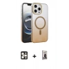 MARSİLYAN™- iPhone 16 Pro Max Kılıf Ahenk Doku Özel Seri - Siyah Bilvis Hayalet Cam Ekran Koruyucu + PVD Metal Kamera Lens - GD