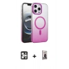 MARSİLYAN™- iPhone 16 Pro Max Kılıf Ahenk Doku Özel Seri - Siyah Bilvis Hayalet Cam Ekran Koruyucu + Gümüş PVD Metal Kamera Lens