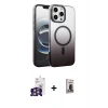 MARSİLYAN™- iPhone 16 Pro Max Kılıf Ahenk Doku Özel Seri - Siyah Bilvis Hayalet Cam Ekran Koruyucu + Bilvis Titan Kamera Lens - GS