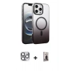 MARSİLYAN™- iPhone 16 Pro Max Kılıf Ahenk Doku Özel Seri - Siyah Bilvis Hayalet Cam Ekran Koruyucu + Pers Alüminyum Kamera Lens - GI