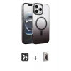 MARSİLYAN™- iPhone 16 Pro Max Kılıf Ahenk Doku Özel Seri - Siyah Bilvis Hayalet Cam Ekran Koruyucu + PVD Metal Kamera Lens - SH
