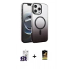 MARSİLYAN™- iPhone 16 Pro Max Kılıf Ahenk Doku Özel Seri - Siyah Buffer Cam Ekran Koruyucu + Bilvis Titan Kamera Lens - TMGI