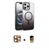 MARSİLYAN™- iPhone 16 Pro Max Kılıf Ahenk Doku Özel Seri - Siyah Buffer Cam Ekran Koruyucu + Pers Alüminyum Kamera Lens - CLTM