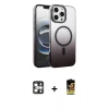 MARSİLYAN™- iPhone 16 Pro Max Kılıf Ahenk Doku Özel Seri - Siyah Buffer Cam Ekran Koruyucu + PVD Metal Kamera Lens - GS