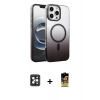 MARSİLYAN™- iPhone 16 Pro Max Kılıf Ahenk Doku Özel Seri - Siyah Buffer Cam Ekran Koruyucu + PVD Metal Kamera Lens - SH
