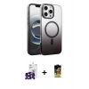 MARSİLYAN™- iPhone 16 Pro Max Kılıf Ahenk Doku Özel Seri - Siyah Buffer Cam Ekran Koruyucu + Siyah Bilvis Titan Kamera Lens