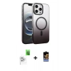 MARSİLYAN™- iPhone 16 Pro Max Kılıf Ahenk Doku Özel Seri - Siyah Buffer Hayalet Cam Ekran Koruyucu + Raze Metal Kamera Lens - BZ