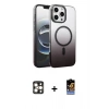 MARSİLYAN™- iPhone 16 Pro Max Kılıf Ahenk Doku Özel Seri - Siyah Buffer Hayalet Cam Ekran Koruyucu + Gold PVD Metal Kamera Lens