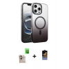 MARSİLYAN™- iPhone 16 Pro Max Kılıf Ahenk Doku Özel Seri - Siyah Buffer Hayalet Cam Ekran Koruyucu + Raze Metal Kamera Lens - NLGY