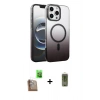 MARSİLYAN™- iPhone 16 Pro Max Kılıf Ahenk Doku Özel Seri - Siyah Joko Magic 5D Hayalet Cam + Raze Metal Kamera Lens - CLTM