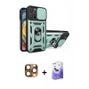 MARSİLYAN™- iPhone 16 Pro Max Kılıf Ahenk Klasik - Siyah Bilvis 5in1 5D Magic Hayalet Cam Ekran Koruyucu + Çöl Titanyum Pers Alüminyum Kamera Lens