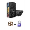 MARSİLYAN™- iPhone 16 Pro Max Kılıf Ahenk Klasik - Siyah Bilvis 5in1 5D Magic Hayalet Cam Ekran Koruyucu + Çöl Titanyum Pers Alüminyum Kamera Lens