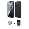 MARSİLYAN™- iPhone 16 Pro Max Kılıf Ahenk Serisi - Siyah 360 Mat Full Body Arka Koruyucu + Gümüş Pers Alüminyum Kamera Lens