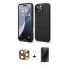 MARSİLYAN™- iPhone 16 Pro Max Kılıf Ahenk Serisi - Siyah 3D Antistatik Hayalet Cam Ekran Koruyucu + Pers Alüminyum Kamera Lens - CLTM