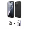 MARSİLYAN™- iPhone 16 Pro Max Kılıf Ahenk Serisi - Siyah Bilvis 3X AR Hayalet Cam Ekran Koruyucu + PVD Metal Kamera Lens - GD