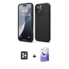 MARSİLYAN™- iPhone 16 Pro Max Kılıf Ahenk Serisi - Siyah Bilvis 5in1 5D Magic Hayalet Cam Ekran Koruyucu + PVD Metal Kamera Lens - SH