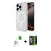 MARSİLYAN™- iPhone 16 Pro Max Kılıf Ahenk Yansıma Prime - Şeffaf 360 Full Body Arka Koruyucu + Beyaz Raze Metal Kamera Lens