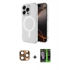 MARSİLYAN™- iPhone 16 Pro Max Kılıf Ahenk Yansıma Prime - Şeffaf 360 Full Body Arka Koruyucu + Pers Alüminyum Kamera Lens - CLTM
