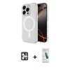 MARSİLYAN™- iPhone 16 Pro Max Kılıf Ahenk Yansıma Prime - Şeffaf Pasifik Cam Ekran Koruyucu + PVD Metal Kamera Lens - GS