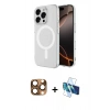 MARSİLYAN™- iPhone 16 Pro Max Kılıf Ahenk Yansıma Prime - Siyah 3D Antistatik Cam Ekran Koruyucu + Pers Alüminyum Kamera Lens - CLTM