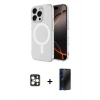 MARSİLYAN™- iPhone 16 Pro Max Kılıf Ahenk Yansıma Prime - Siyah 3D Antistatik Hayalet Cam Ekran Koruyucu + PVD Metal Kamera Lens - GD