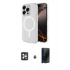 MARSİLYAN™- iPhone 16 Pro Max Kılıf Ahenk Yansıma Prime - Siyah 3D Antistatik Hayalet Cam Ekran Koruyucu + PVD Metal Kamera Lens - SH