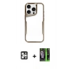 MARSİLYAN™- iPhone 16 Pro Max Kılıf Akış Çizgi Koleksiyonu - Şeffaf 360 Full Body Arka Koruyucu + PVD Metal Kamera Lens - GS