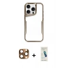 MARSİLYAN™- iPhone 16 Pro Max Kılıf Akış Çizgi Koleksiyonu - Şeffaf Pasifik Cam Ekran Koruyucu + Çöl Titanyum Pers Alüminyum Kamera Lens