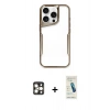 MARSİLYAN™- iPhone 16 Pro Max Kılıf Akış Çizgi Koleksiyonu - Şeffaf Pasifik Cam Ekran Koruyucu + Gold PVD Metal Kamera Lens