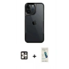 MARSİLYAN™- iPhone 16 Pro Max Kılıf Akış Çizgi Koleksiyonu - Şeffaf Pasifik Cam Ekran Koruyucu + Gold PVD Metal Kamera Lens