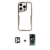 MARSİLYAN™- iPhone 16 Pro Max Kılıf Akış Çizgi Koleksiyonu - Siyah 360 Mat Full Body Arka Koruyucu + Gold PVD Metal Kamera Lens