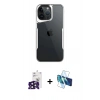 MARSİLYAN™- iPhone 16 Pro Max Kılıf Akış Çizgi Koleksiyonu - Siyah 3D Antistatik Cam Ekran Koruyucu + Bilvis Titan Kamera Lens - SH