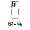 MARSİLYAN™- iPhone 16 Pro Max Kılıf Akış Çizgi Koleksiyonu - Siyah 3D Antistatik Cam Ekran Koruyucu + Pers Alüminyum Kamera Lens - CLTM