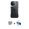 MARSİLYAN™- iPhone 16 Pro Max Kılıf Akış Çizgi Koleksiyonu - Siyah 3D Antistatik Cam Ekran Koruyucu + Pers Alüminyum Kamera Lens - GI