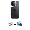 MARSİLYAN™- iPhone 16 Pro Max Kılıf Akış Çizgi Koleksiyonu - Siyah 3D Antistatik Cam Ekran Koruyucu + Pers Alüminyum Kamera Lens - GS
