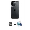 MARSİLYAN™- iPhone 16 Pro Max Kılıf Akış Çizgi Koleksiyonu - Siyah 3D Antistatik Cam Ekran Koruyucu + PVD Metal Kamera Lens - GS
