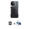 MARSİLYAN™- iPhone 16 Pro Max Kılıf Akış Çizgi Koleksiyonu - Siyah 3D Antistatik Cam Ekran Koruyucu + PVD Metal Kamera Lens - SH