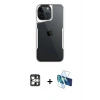 MARSİLYAN™- iPhone 16 Pro Max Kılıf Akış Çizgi Koleksiyonu - Siyah 3D Antistatik Cam Ekran Koruyucu + PVD Metal Kamera Lens - GS