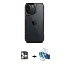 MARSİLYAN™- iPhone 16 Pro Max Kılıf Akış Çizgi Koleksiyonu - Siyah 3D Antistatik Cam Ekran Koruyucu + PVD Metal Kamera Lens - GD