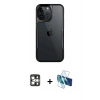 MARSİLYAN™- iPhone 16 Pro Max Kılıf Akış Çizgi Koleksiyonu - Siyah 3D Antistatik Cam Ekran Koruyucu + PVD Metal Kamera Lens - GS