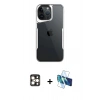 MARSİLYAN™- iPhone 16 Pro Max Kılıf Akış Çizgi Koleksiyonu - Siyah 3D Antistatik Cam Ekran Koruyucu + PVD Metal Kamera Lens - GD