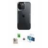 MARSİLYAN™- iPhone 16 Pro Max Kılıf Akış Çizgi Koleksiyonu - Siyah 3D Antistatik Cam Ekran Koruyucu + Raze Metal Kamera Lens - NLGY