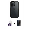MARSİLYAN™- iPhone 16 Pro Max Kılıf Akış Çizgi Koleksiyonu - Siyah 3D Antistatik Hayalet Cam Ekran Koruyucu + Bilvis Titan Kamera Lens - GS