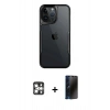 MARSİLYAN™- iPhone 16 Pro Max Kılıf Akış Çizgi Koleksiyonu - Siyah 3D Antistatik Hayalet Cam Ekran Koruyucu + PVD Metal Kamera Lens - GS