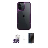 MARSİLYAN™- iPhone 16 Pro Max Kılıf Akış Çizgi Koleksiyonu - Siyah 3D Antistatik Hayalet Cam Ekran Koruyucu + Bilvis Titan Kamera Lens - GS