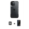 MARSİLYAN™- iPhone 16 Pro Max Kılıf Akış Çizgi Koleksiyonu - Siyah 3D Antistatik Hayalet Cam Ekran Koruyucu + PVD Metal Kamera Lens - SH
