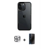 MARSİLYAN™- iPhone 16 Pro Max Kılıf Akış Çizgi Koleksiyonu - Siyah 3D Antistatik Hayalet Cam Ekran Koruyucu + Pers Alüminyum Kamera Lens - GI