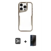 MARSİLYAN™- iPhone 16 Pro Max Kılıf Akış Çizgi Koleksiyonu - Siyah 3D Antistatik Hayalet Cam Ekran Koruyucu + PVD Metal Kamera Lens - SH