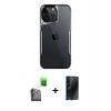 MARSİLYAN™- iPhone 16 Pro Max Kılıf Akış Çizgi Koleksiyonu - Siyah 3D Antistatik Hayalet Cam Ekran Koruyucu + Raze Metal Kamera Lens - SH